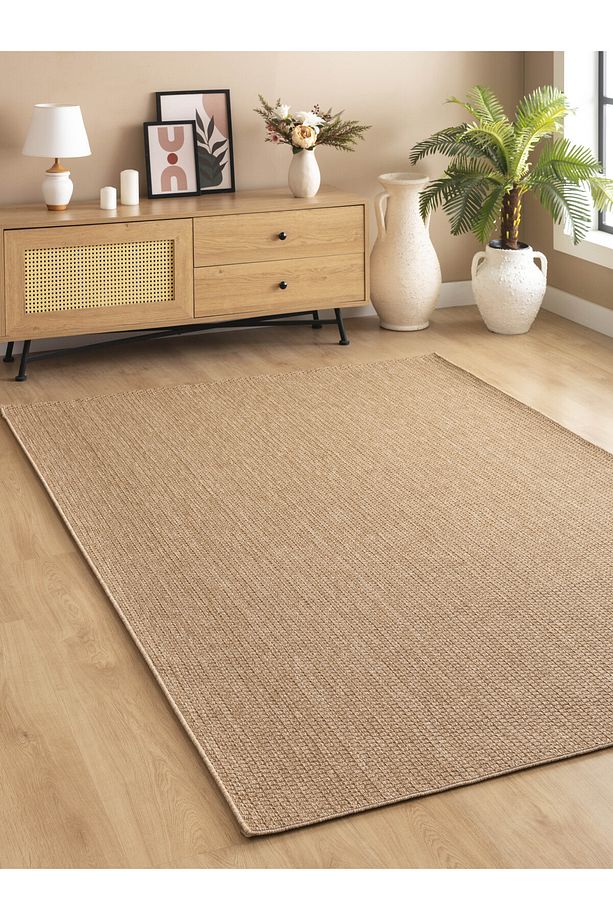 Sisal Jut Hasır Model Tek Renk Dokuma Yıkanabilir Toz Vermez Halı Kahve - 1