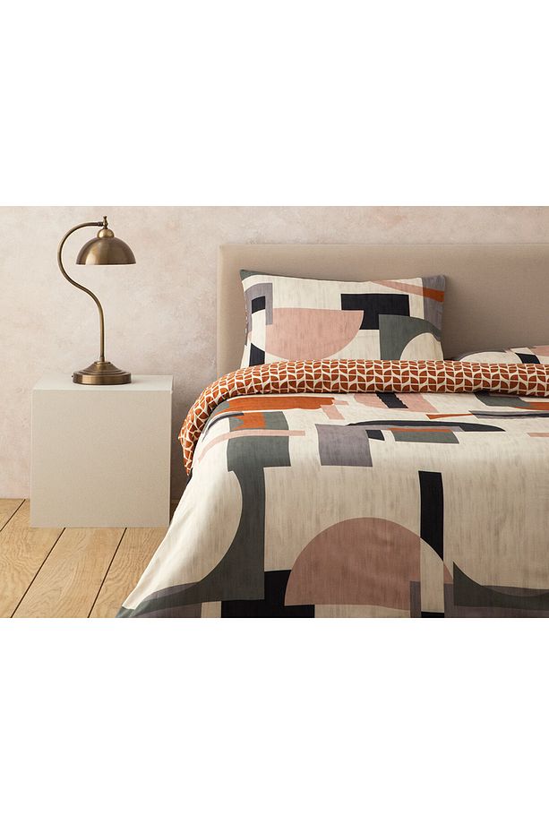 Dynamic Square Dijital Baskılı Soft Cotton Tek Kişilik Nevresim Seti 160x220 Cm Bej – Terracotta - 1