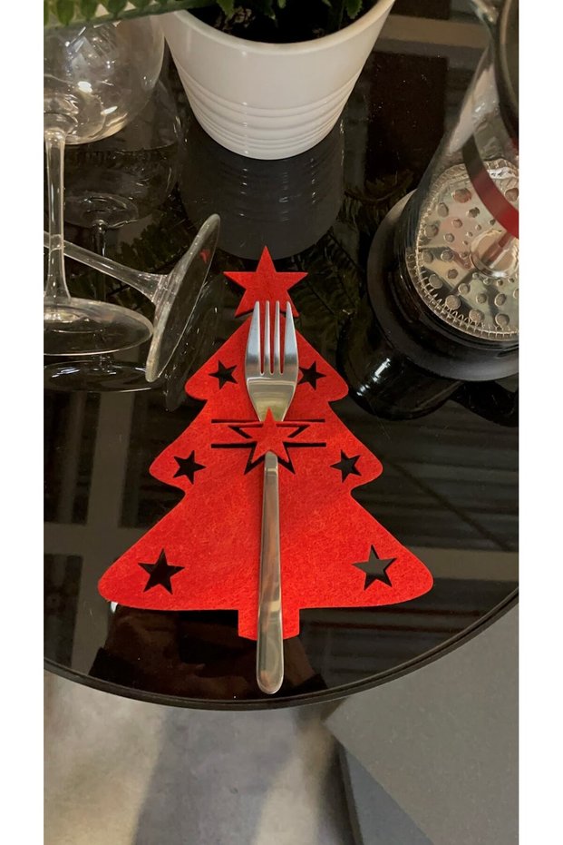 Red 6 Pieces Decorative Pine Tree Spoon Holder - New Year's Tableware Decor Spoon Holder Service Presentation Holder