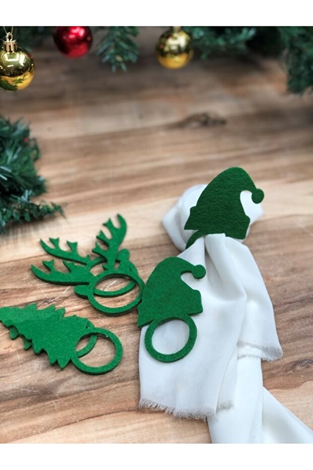 Set of 6 Green Felt Decorative Christmas Tableware Presentation Napkin Ring Napkin Ring christmas figurines mixed