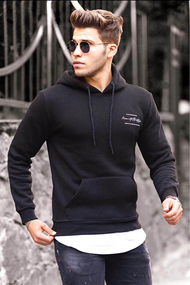 Printed Black Hooded Sweatshirt 4395