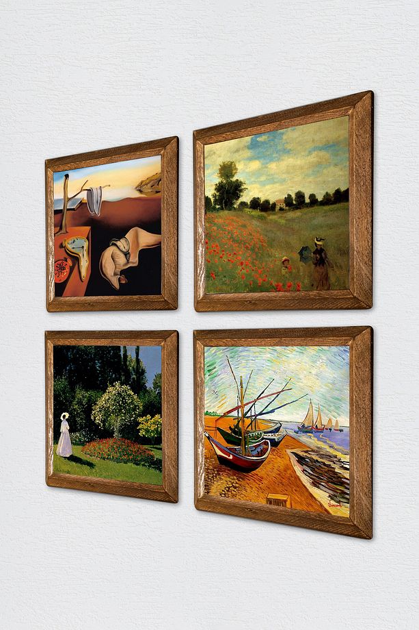 Salvador Dalí, Van Gogh, Claude Monet Taş Duvar Tablosu Ahşap Çerçeveli Duvar Dekoru 4'lü Tablo Set - 2