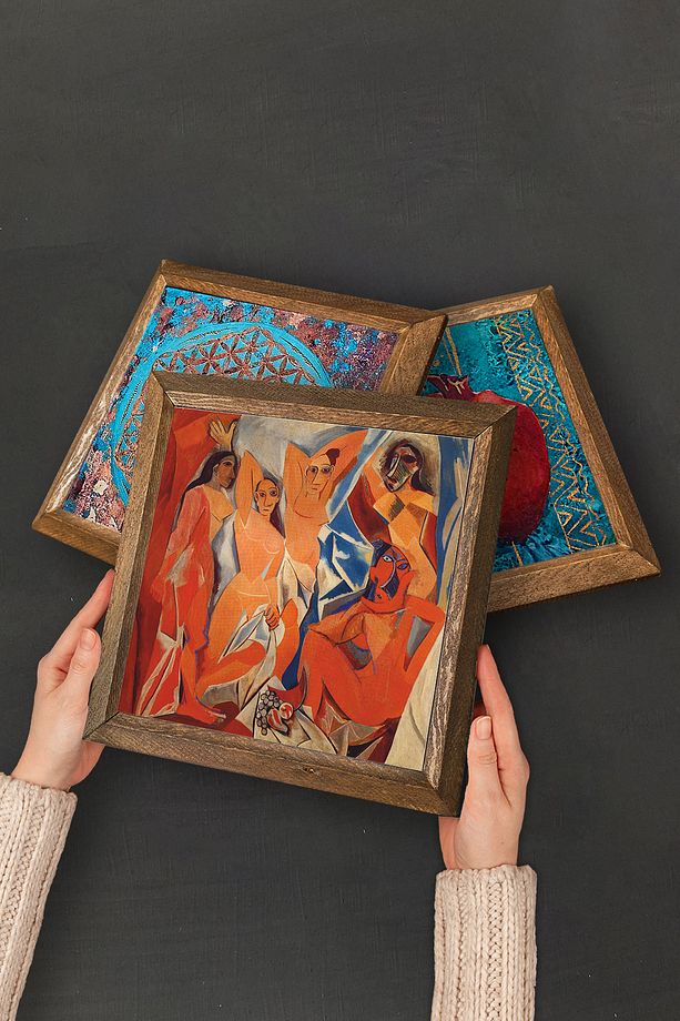 Picasso Taş Duvar Tablosu Ahşap Çerçeveli Duvar Dekoru 3 Parça Tablo Seti Wall Art - 4