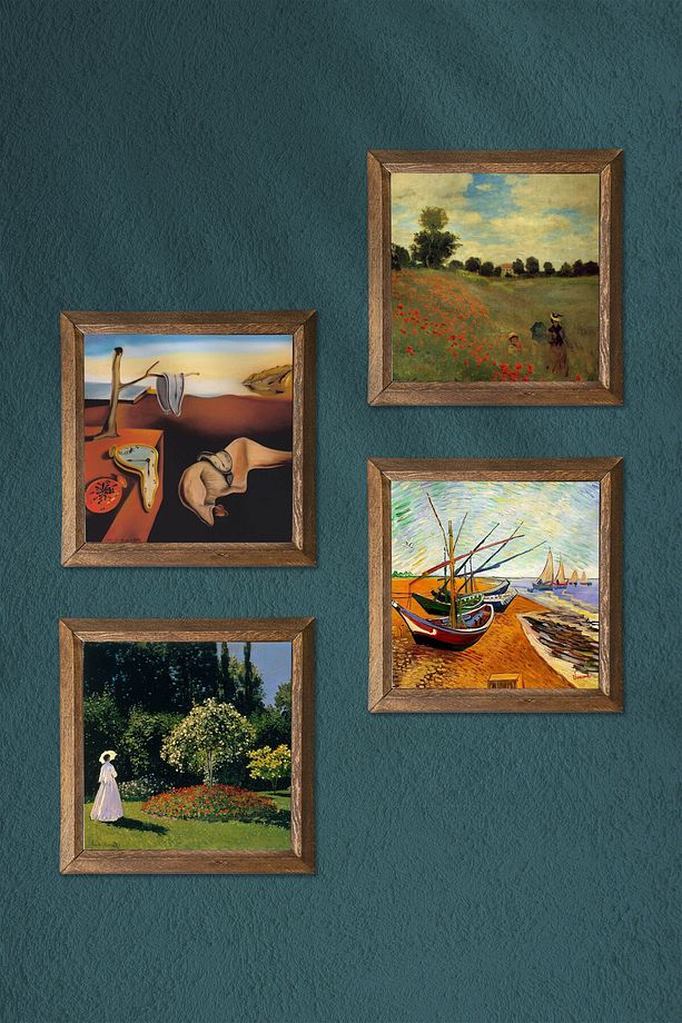 Salvador Dalí, Van Gogh, Claude Monet Taş Duvar Tablosu Ahşap Çerçeveli Duvar Dekoru 4'lü Tablo Set - 3