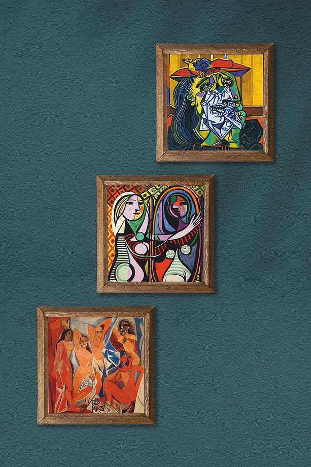 Picasso Taş Duvar Tablosu Ahşap Çerçeveli Duvar Dekoru 3 Parça Tablo Seti Wall Art - 3