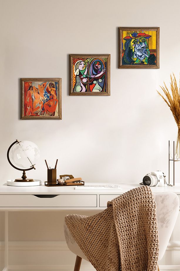 Picasso Taş Duvar Tablosu Ahşap Çerçeveli Duvar Dekoru 3 Parça Tablo Seti Wall Art - 1