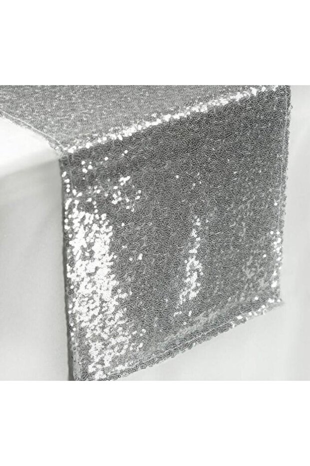 Silver Sequin Sequined Table Runner (40x140) - 1