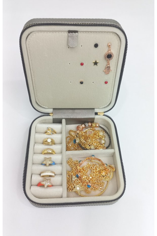 Medium Size (15×15) Organizer Jewelry Storage Box Travel Jewelry Bag Leather Wooden Case