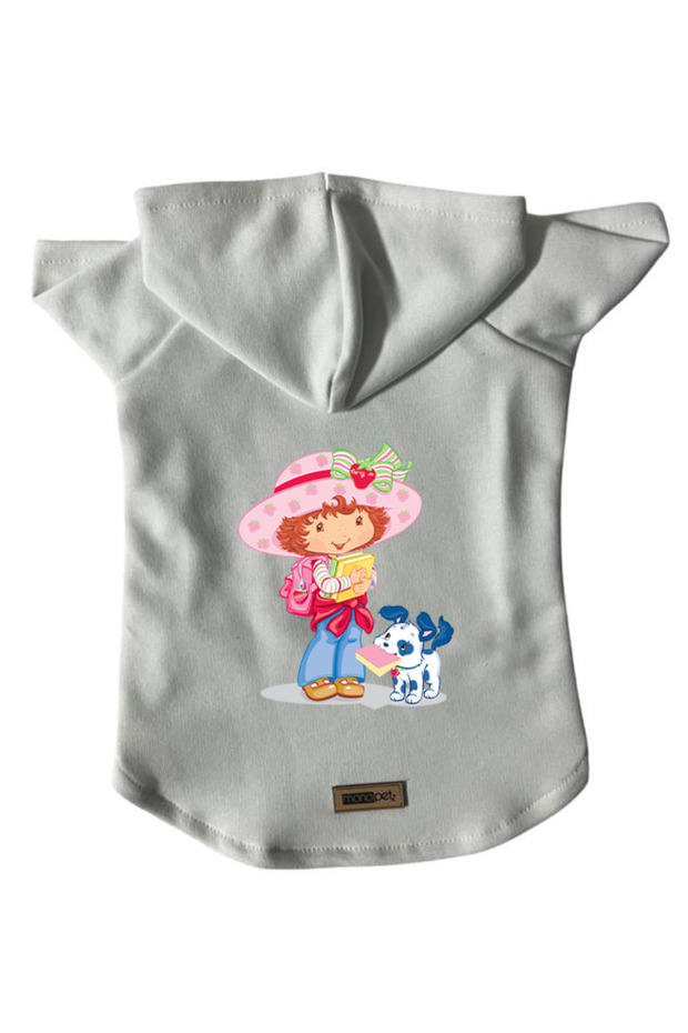 Hooded Fleece Sweatshirt Dog and Cat Outfit & Dress - White Strawberry Girl and Dog