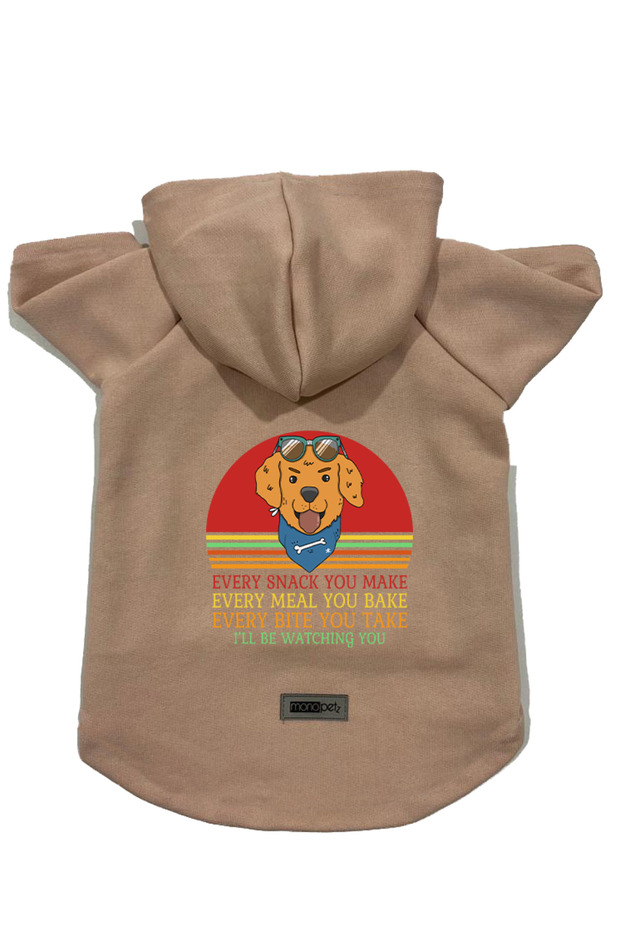 Hooded Fleece Sweatshirt Dog and Cat Outfit & Dress - Beige Every Snack You Make - Size XL