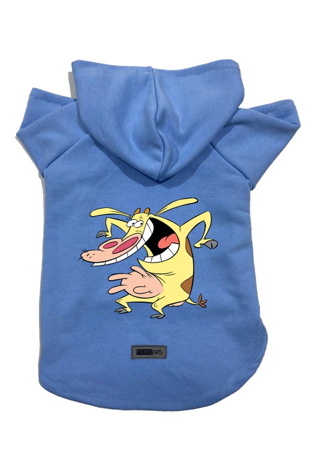Hooded Fleece Sweatshirt Dog and Cat Outfit & Dress - Blue Cow - Size L