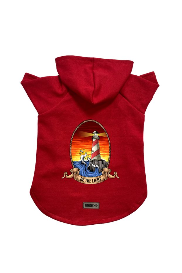 Hooded Fleece Sweatshirt Dog and Cat Outfit & Dress - Red Lighthouse - Size L