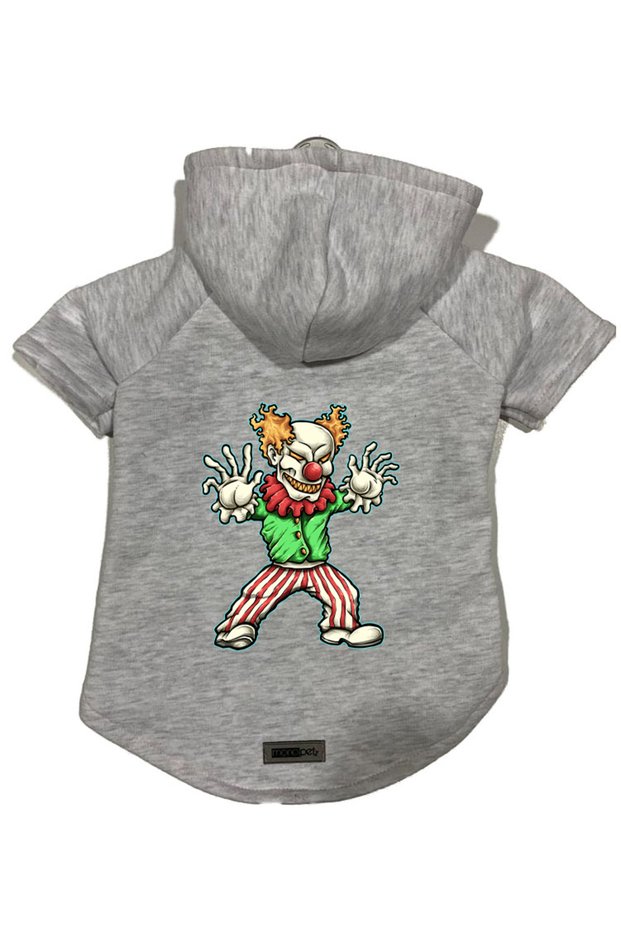 Hooded Fleece Sweatshirt Dog and Cat Outfit & Dress - Gray Evil Clown - Size XL