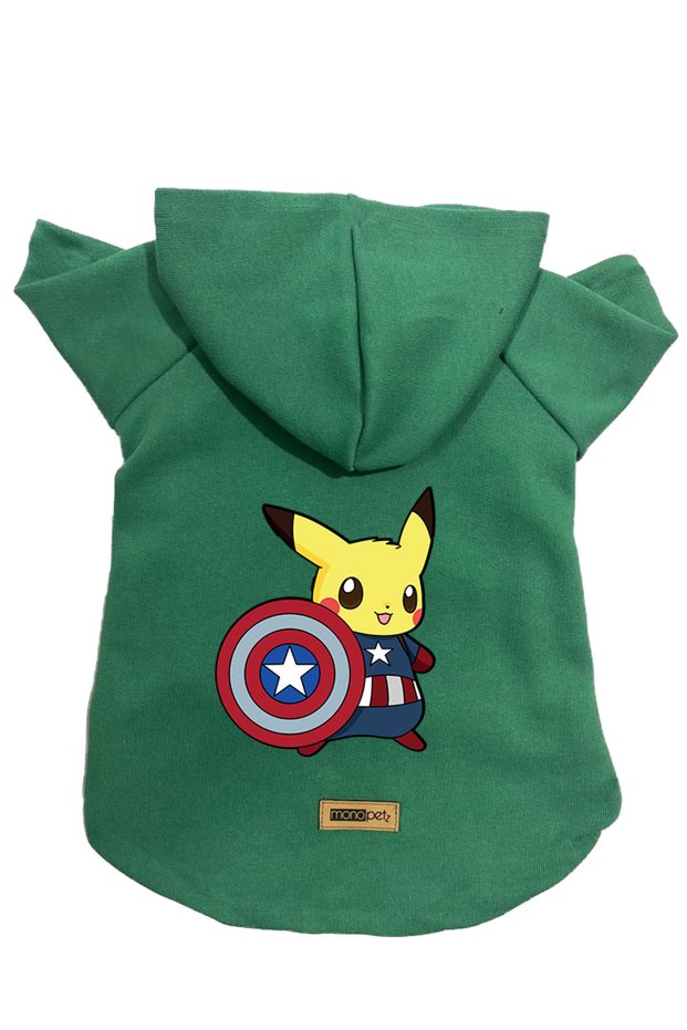 Hooded Fleece Sweatshirt Dog and Cat Outfit & Dress - Green New Pikachu 2
