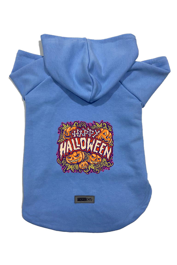 Hooded Fleece Sweatshirt Dog and Cat Outfit & Dress - Blue Happy Halloween