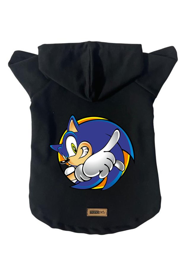 Hooded Fleece Sweatshirt Dog and Cat Outfit & Dress - Black Sonic - Size M