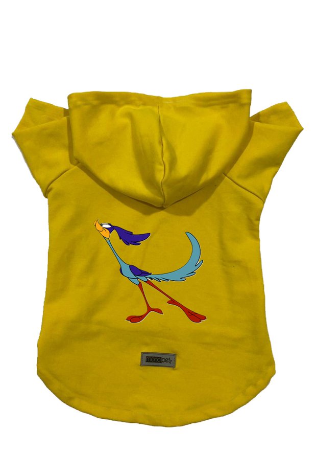 Hooded Fleece Sweatshirt Dog and Cat Outfit & Dress - Yellow Road Runner - Size M