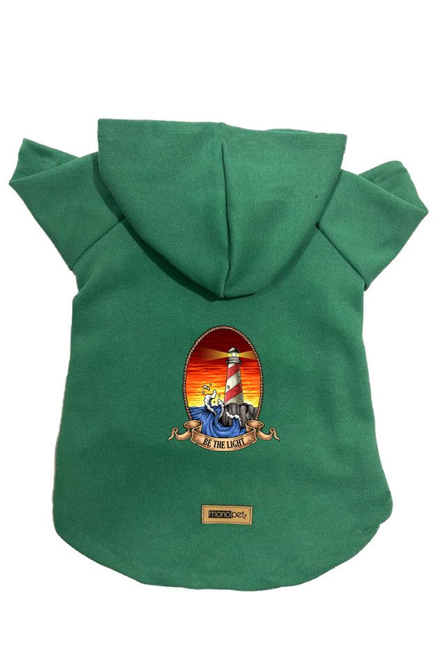 Hooded Fleece Sweatshirt Dog and Cat Outfit & Dress - Green Lighthouse - Size S