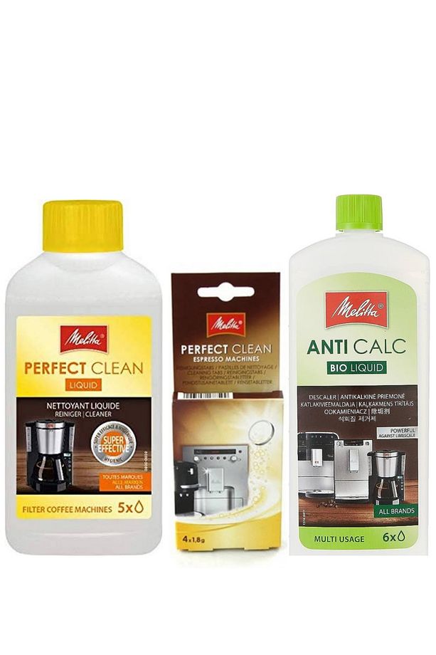 Kahve makinesi temizlik seti süt sistemi temizleme 250ml, kireç çözücü 250ml, 4lü temizleme tableti - 1