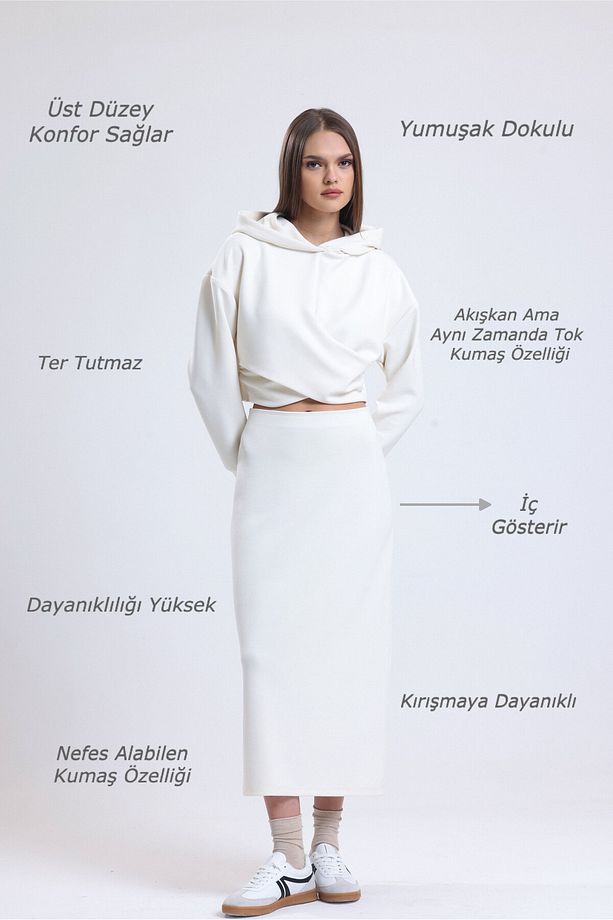 MODAL MİDİ ETEK ( EKRU ) - 2