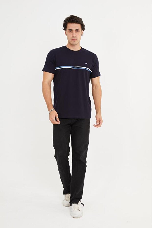 Crew Neck Stripe Detailed Basic T-Shirt