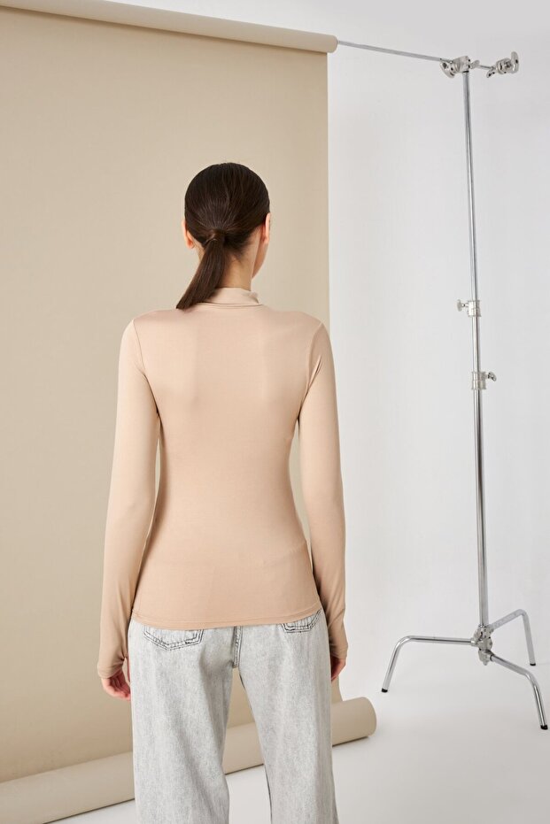 Kadın Krem Soft Touch Basic Parmak Detaylı Body - 8