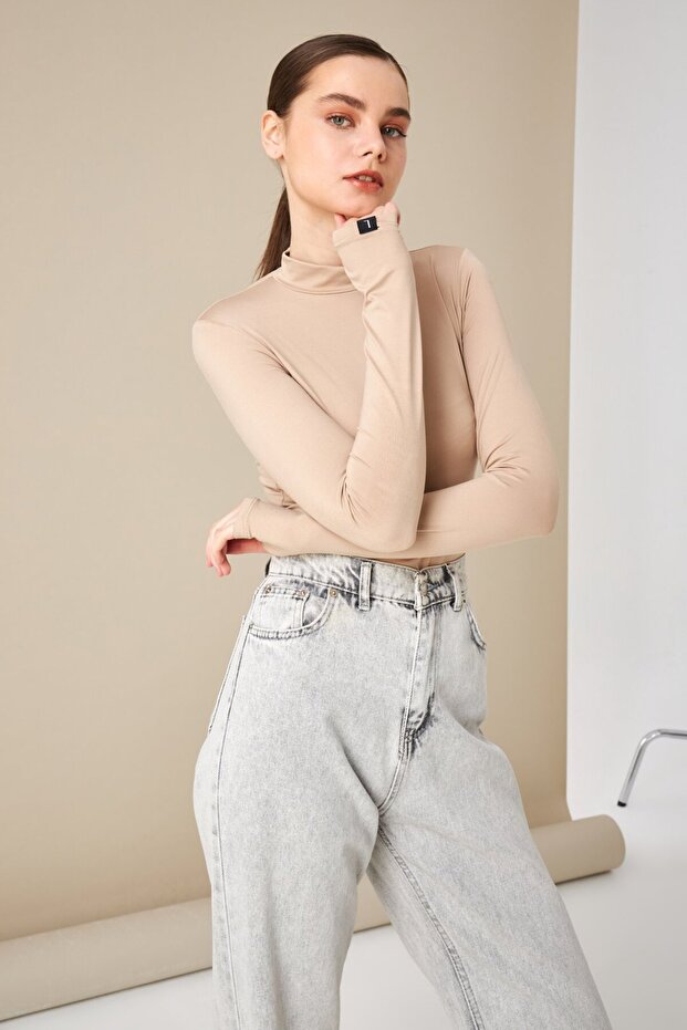 Kadın Krem Soft Touch Basic Parmak Detaylı Body - 6