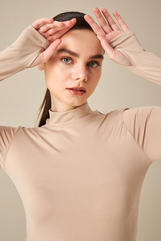 Kadın Krem Soft Touch Basic Parmak Detaylı Body - 2