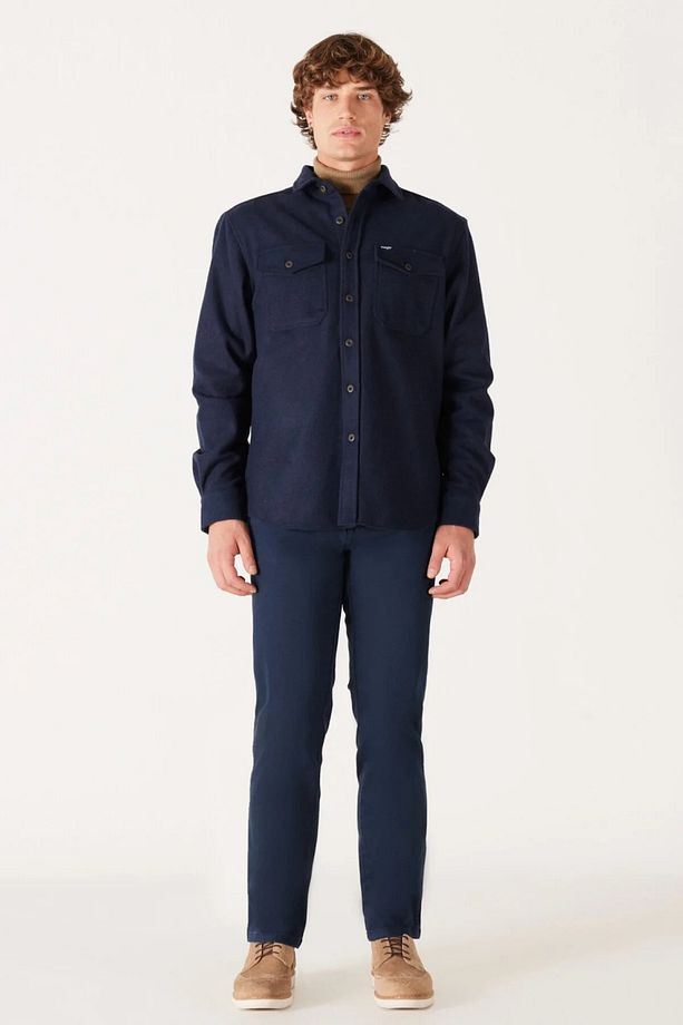 Regular Fit Lacivert Erkek %100 Pamuk Gömlek W232137410 - 5