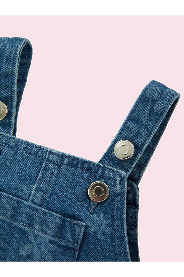 Çiçekli Askılı Jean Elbise - 3