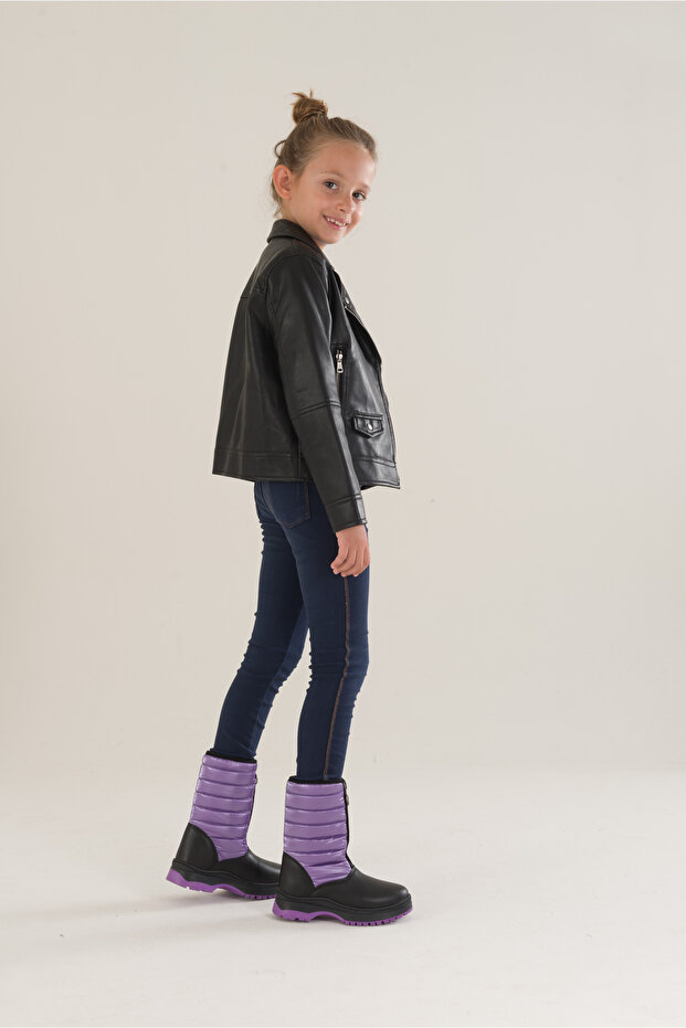 4522 Black-Lilac Thermo Sole Winter Girl's Boots