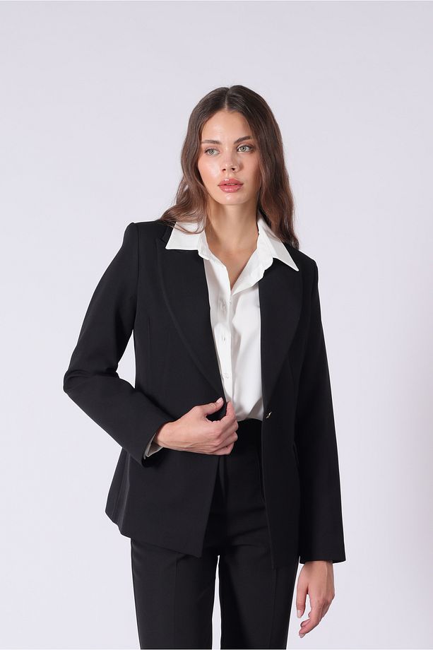 Tek Düğmeli Basic Siyah Blazer Ceket - 2