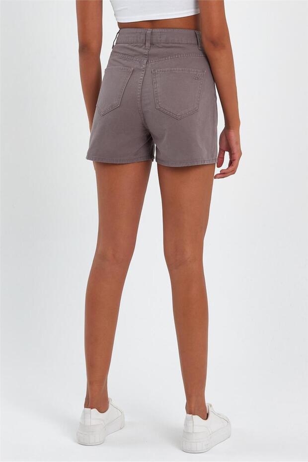 - Kadın Mini Slim Denim Şort Vizon - 5