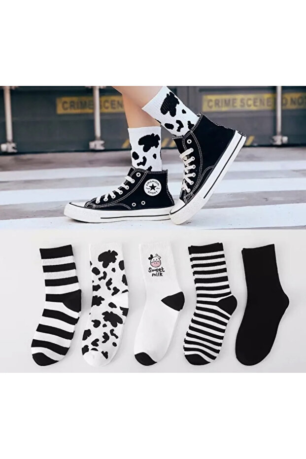 5 Pairs Unisex Cow Model Washable College Tennis Socks Perfumed