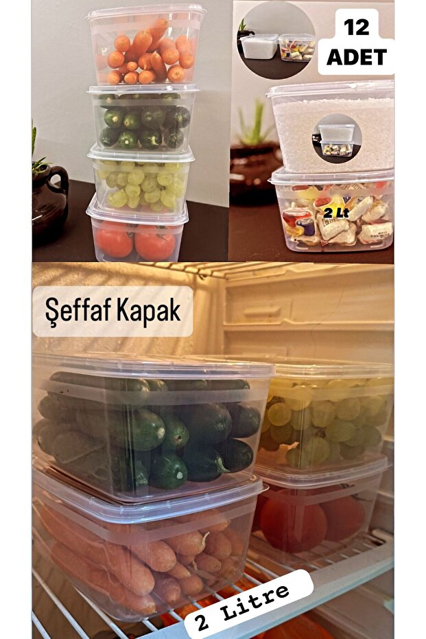 Huge 12 Pieces Large Size Storage Container with Lid Food Food Fresh Vegetable Container Set 2 Lt with Lid - 1
