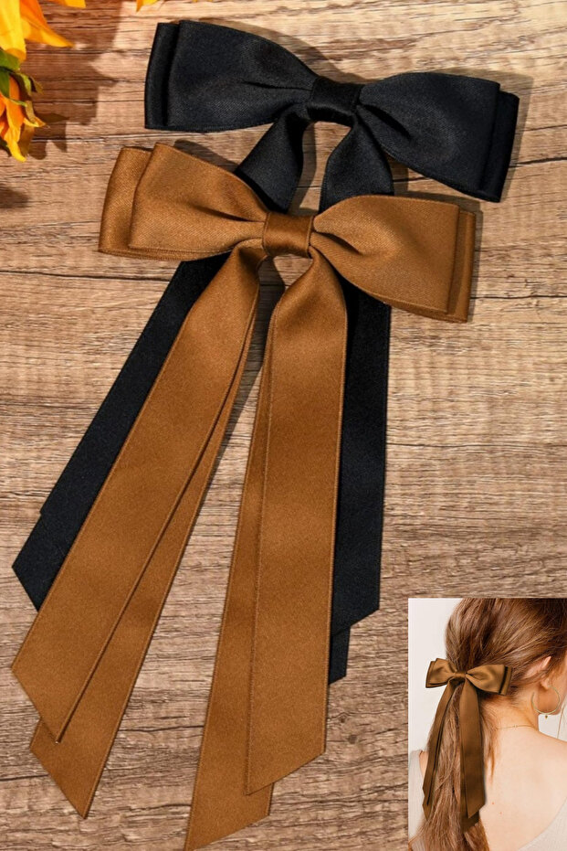Brown color Bow model Automat Clip Buckle 1 Piece Double Bow Double Tail
