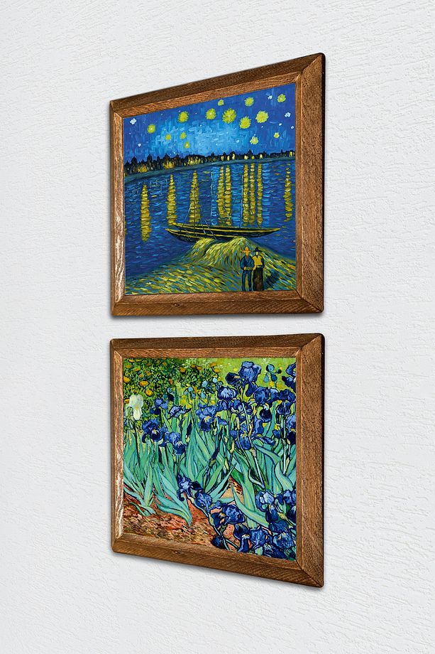 Van Gogh Ren Nehri’nde Yıldızlı Bir Gece, İrisler Taş Duvar Tablosu Çerçeveli Duvar Dekoru -W2-388- - 2