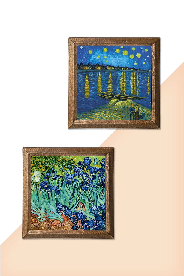 Van Gogh Ren Nehri’nde Yıldızlı Bir Gece, İrisler Taş Duvar Tablosu Çerçeveli Duvar Dekoru -W2-388- - 5