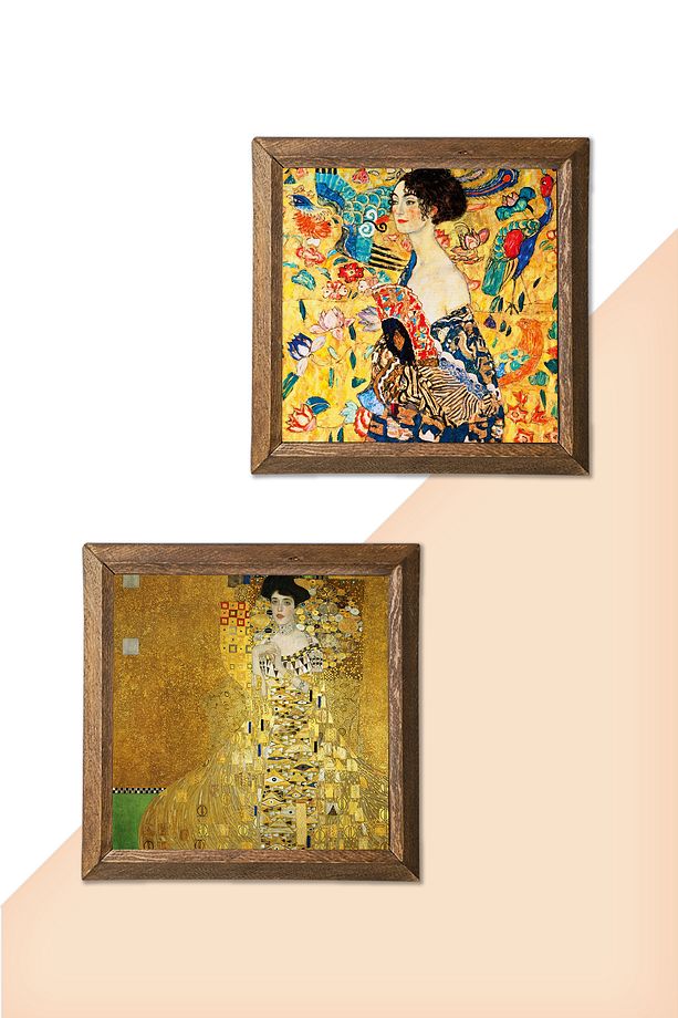 Gustav Klimt Yelpazeli Kadın, Bauer'in Portresi Taş Duvar Tablosu Çerçeveli Duvar Dekoru -W2-711- - 5