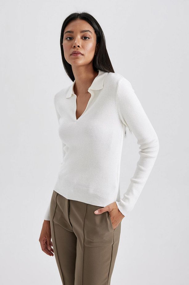 Yumuşak Dokulu Polo Yaka Basic Triko Kazak - 4