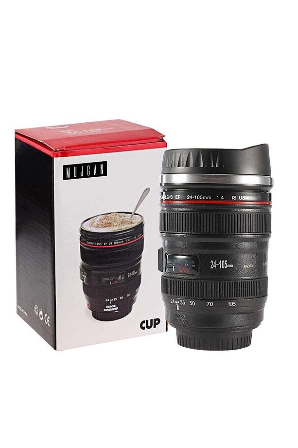 Objektif Görünümlü Lens Kupa Çelik Kahve Çay Termos Mug Bardak - 5