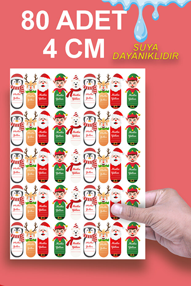 Happy New Year Sticker 4 Cm 80 Pieces - Water Resistant New Year Christmas Figures Label