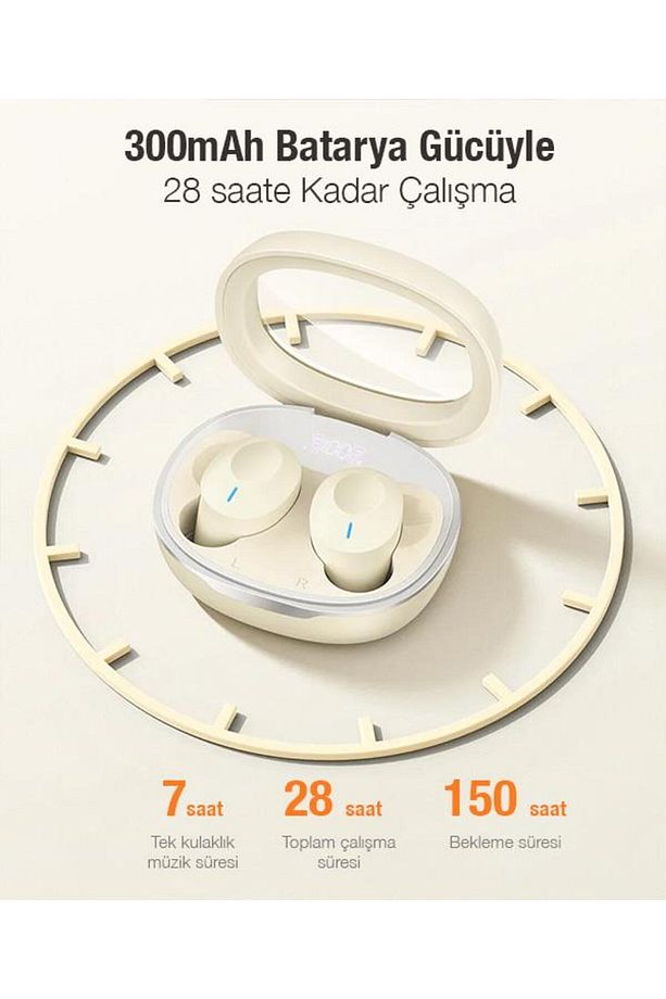 Bluetooth Vers.5.3 Transparan Kapaklı 300mah Bataryalı Bluetooth Kulaklık Kulakiçi Bluetooth - 3
