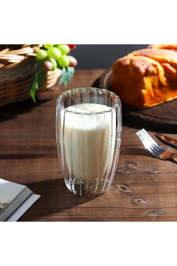 Isıya Dayanıklı Borosilikat Çift Çidarlı Burgulu 350 Ml Bardak DMR-2666 - 2