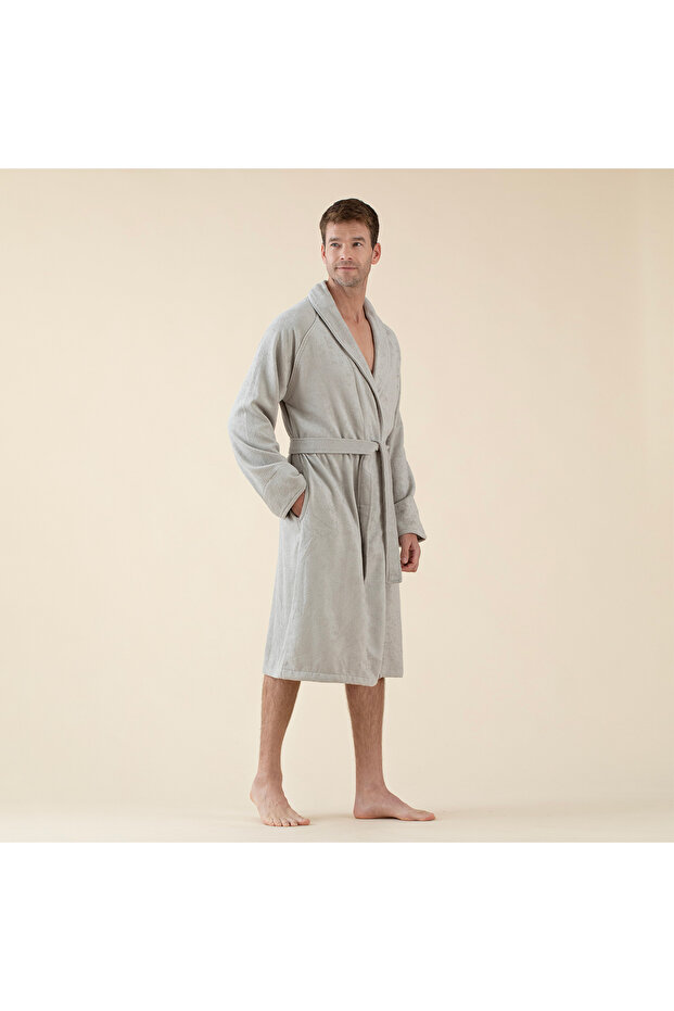 Solid Unisex Bornoz Açık Gri - 3