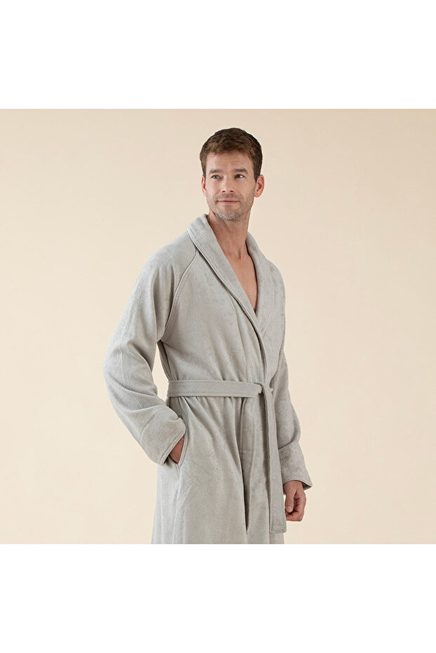 Solid Unisex Bornoz Açık Gri - 5