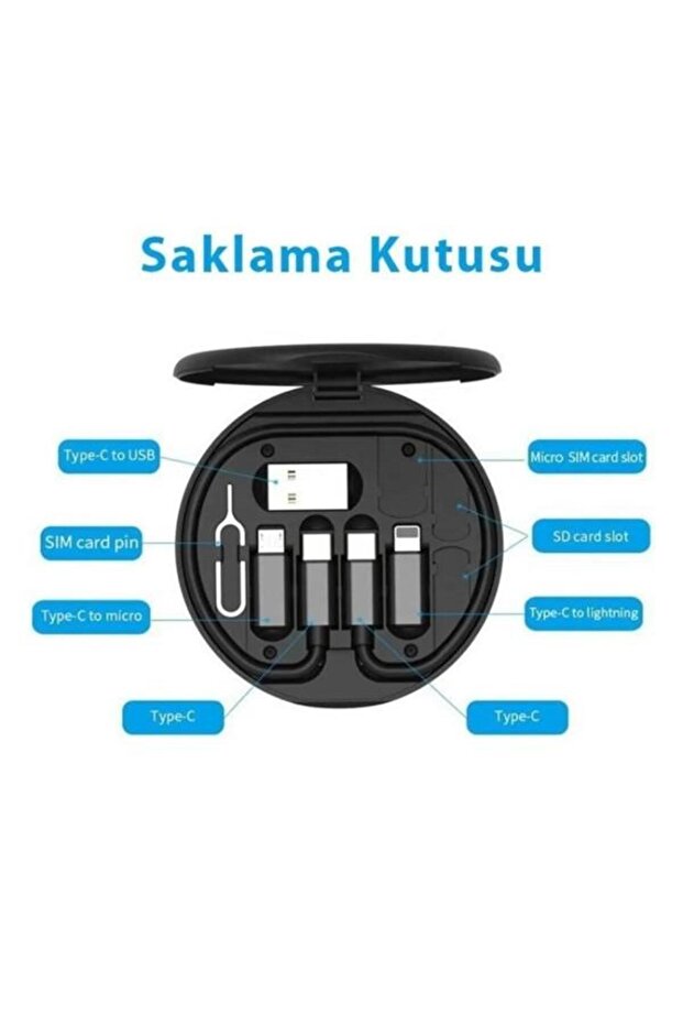Polham 6in1 60w Type C, Micro Ve Iphone Lightning Kablolu, Dönüştürücü, Sim Aparatlı Seyahat Seti - 4