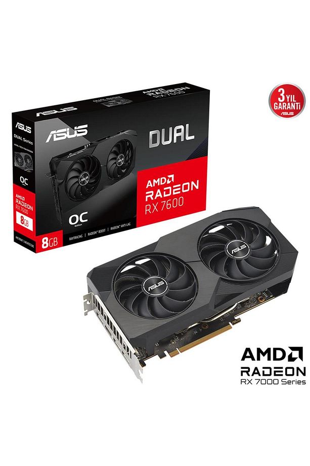 Radeon RX 7600 DUAL-RX7600-O8G 8GB GDDR6 128bit OC HDMI 3xDP Ekran Kartı - 1