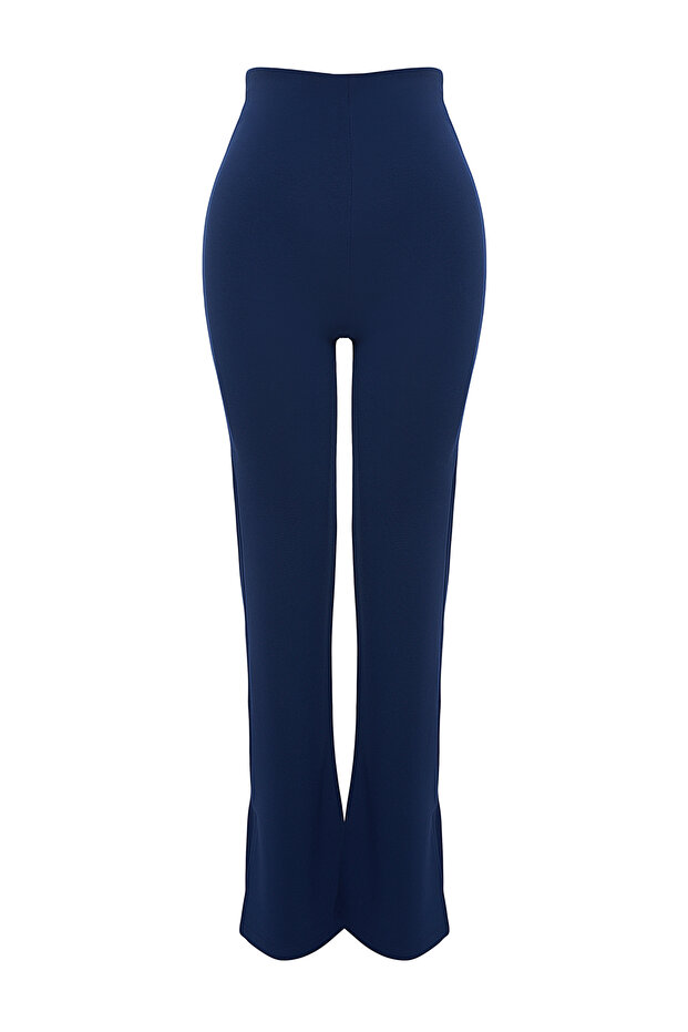 Indigo Yanları Yırtmaçlı Flare/İspanyol Paça Yüksek Bel Örme Pantolon TWOSS23PL00134 - 6