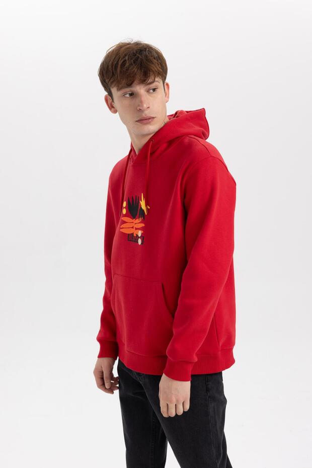Regular Fit Kapüşonlu Baskılı Sweatshirt - 4